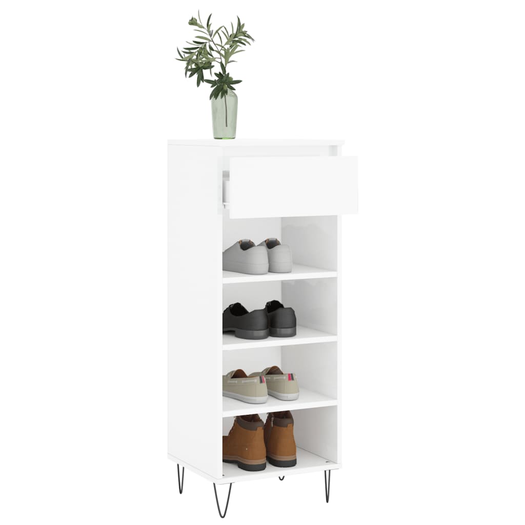 Shoe Cabinet High Gloss White 40x36x105 cm Engineered Wood - Bargainia.com - 