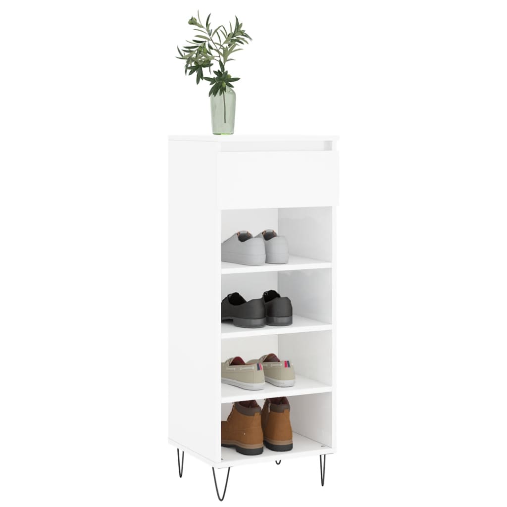 Shoe Cabinet High Gloss White 40x36x105 cm Engineered Wood - Bargainia.com - 