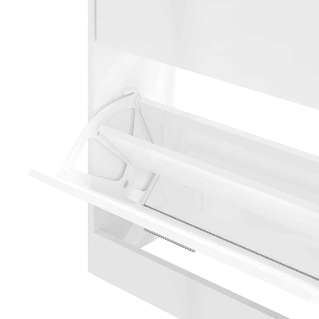 Shoe Cabinet High Gloss White 63x24x81 cm Engineered Wood - Bargainia.com - 