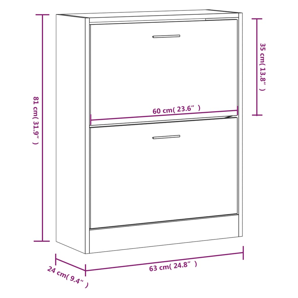Shoe Cabinet High Gloss White 63x24x81 cm Engineered Wood - Bargainia.com - 