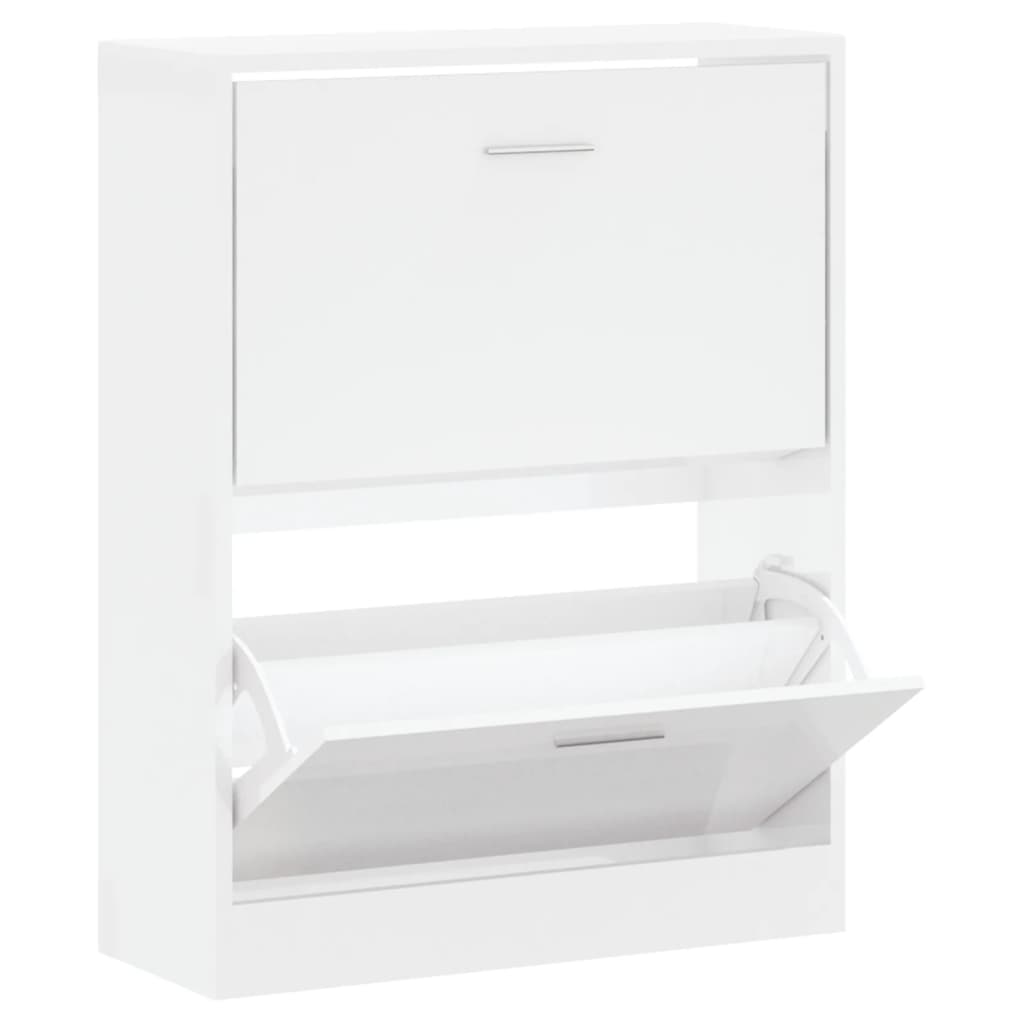 Shoe Cabinet High Gloss White 63x24x81 cm Engineered Wood - Bargainia.com - 