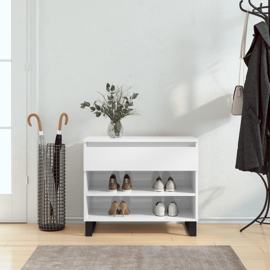 Shoe Cabinet High Gloss White 70x36x60 cm Engineered Wood - Bargainia.com - 