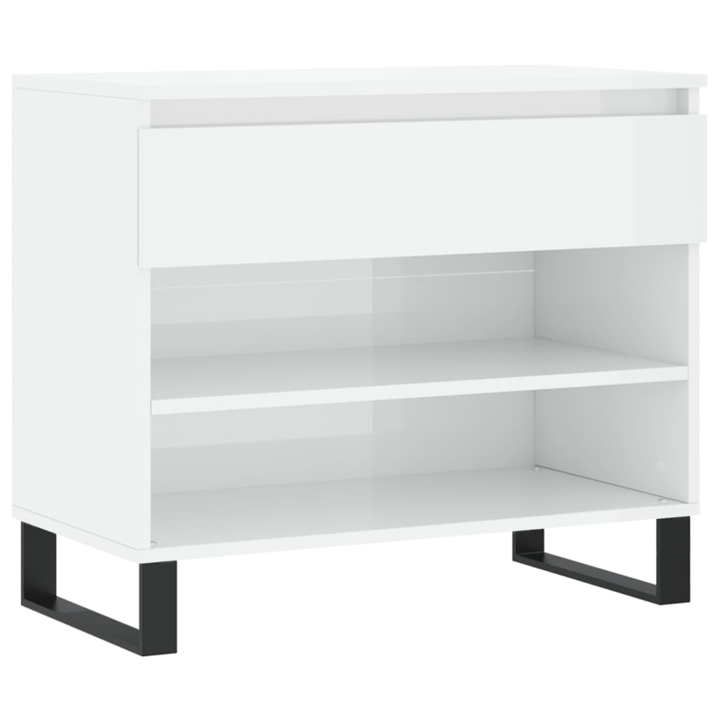 Shoe Cabinet High Gloss White 70x36x60 cm Engineered Wood - Bargainia.com - 