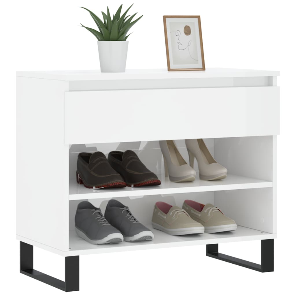 Shoe Cabinet High Gloss White 70x36x60 cm Engineered Wood - Bargainia.com - 