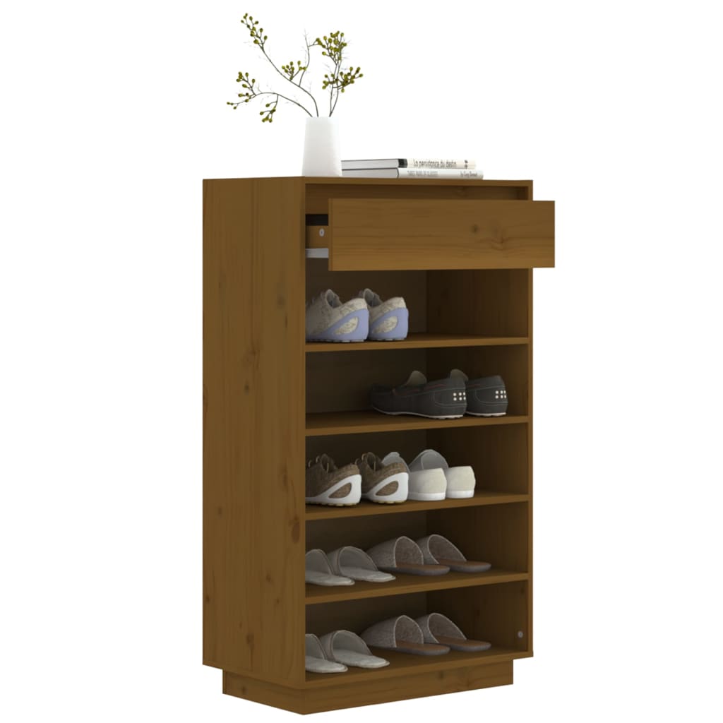 Shoe Cabinet Honey Brown 60x34x105 cm Solid Wood Pine - Bargainia.com - 