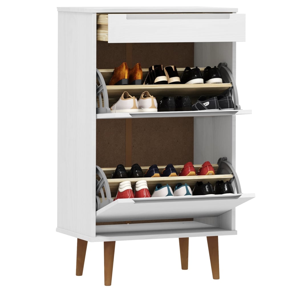 Shoe Cabinet MOLDE White 59,5x35x103 cm Solid Wood Pine - Bargainia.com - 