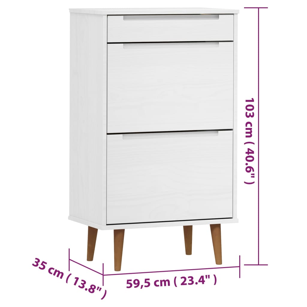 Shoe Cabinet MOLDE White 59,5x35x103 cm Solid Wood Pine - Bargainia.com - 