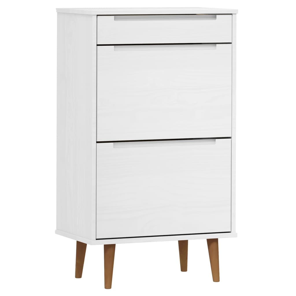 Shoe Cabinet MOLDE White 59,5x35x103 cm Solid Wood Pine - Bargainia.com - 