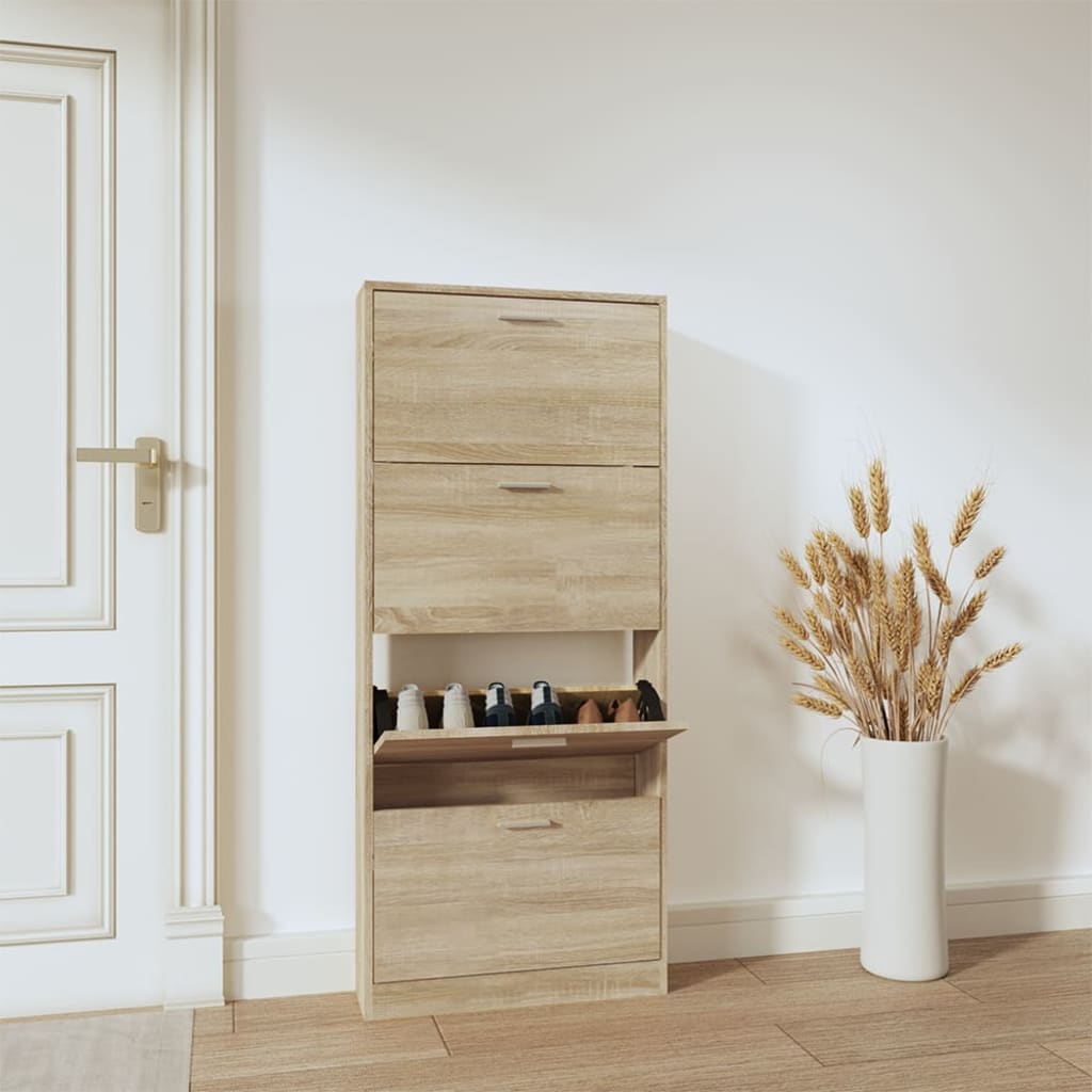 Shoe Cabinet Oak 59x17x150 cm Engineered Wood - Bargainia.com - 