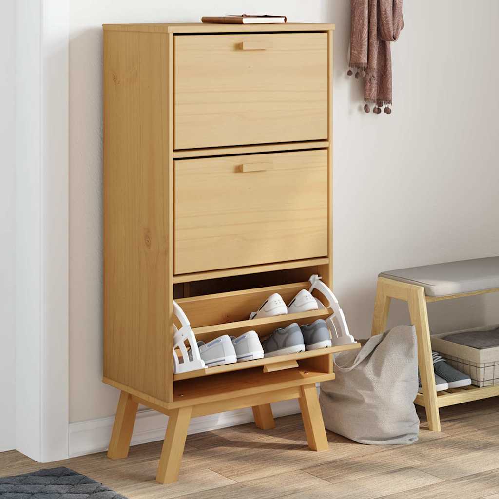 Shoe Cabinet OLDEN Brown 55x35x120cm Solid Wood Pine - Bargainia.com - 
