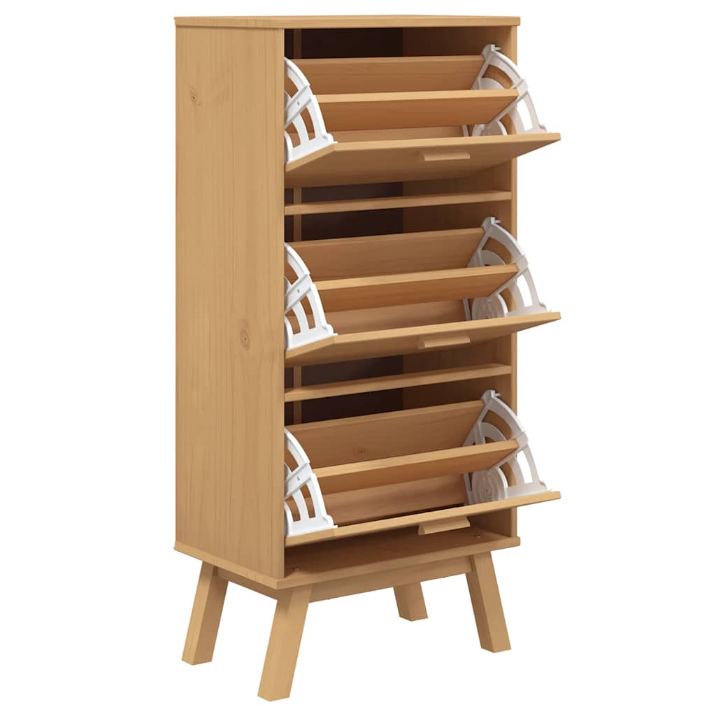 Shoe Cabinet OLDEN Brown 55x35x120cm Solid Wood Pine - Bargainia.com - 