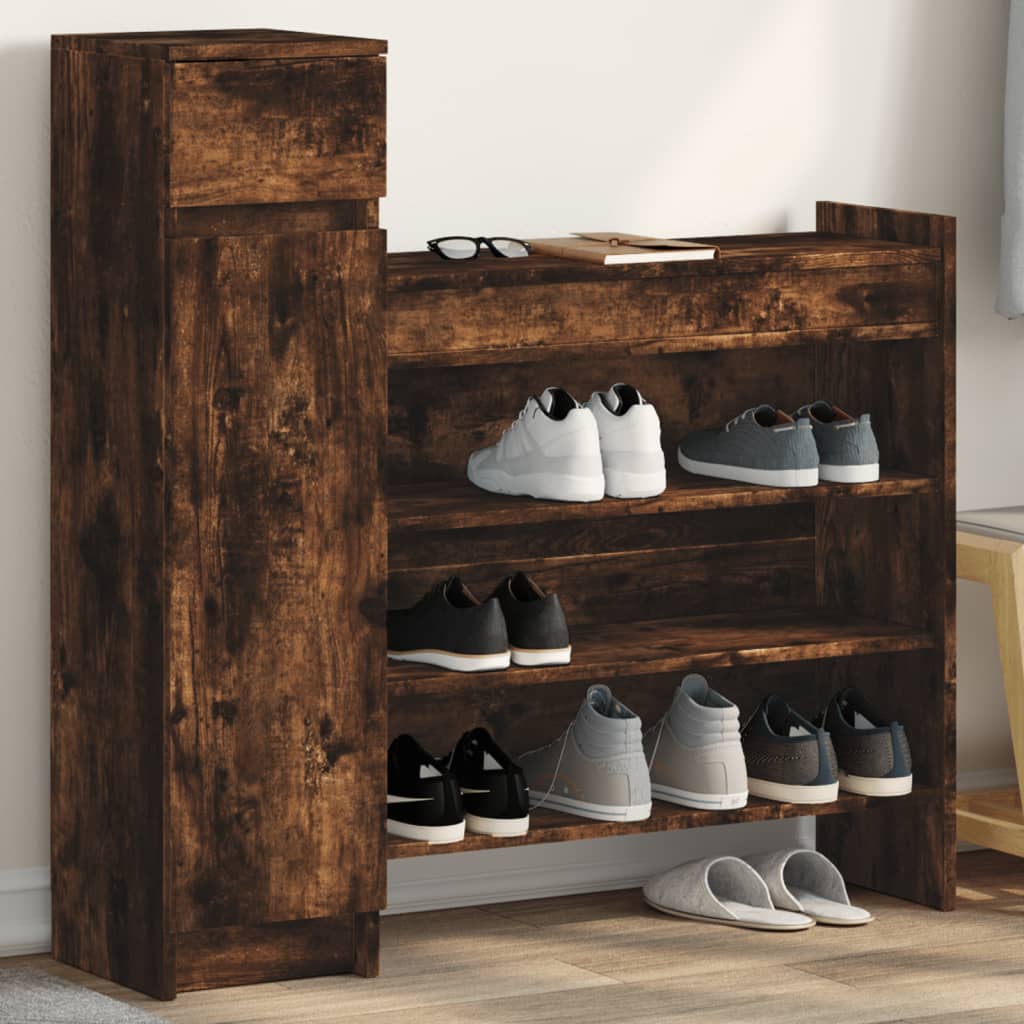 Shoe Cabinet Smoked Oak 100.5x28x100 cm Engineered Wood - Bargainia.com - 
