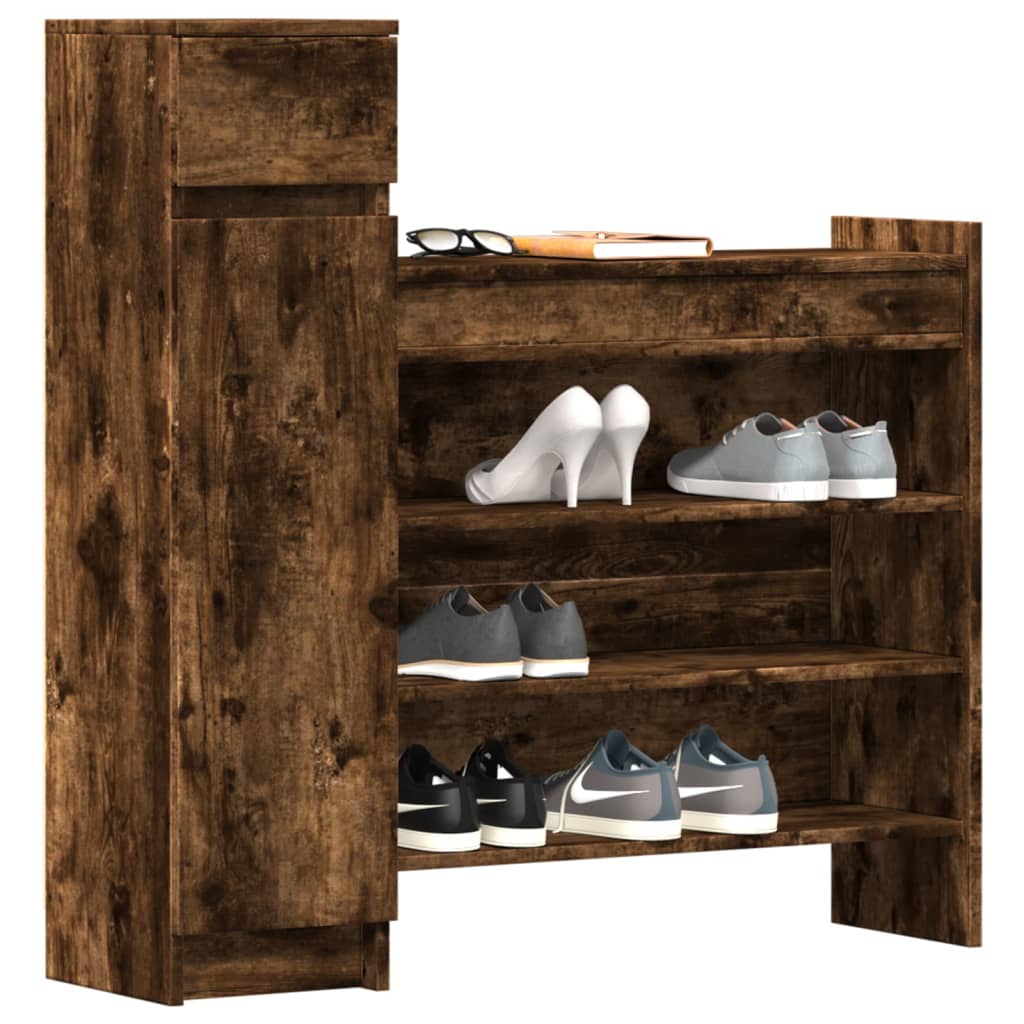 Shoe Cabinet Smoked Oak 100.5x28x100 cm Engineered Wood - Bargainia.com - 