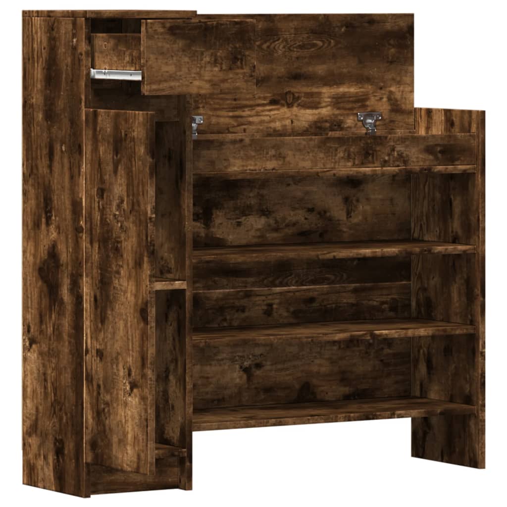 Shoe Cabinet Smoked Oak 100.5x28x100 cm Engineered Wood - Bargainia.com - 