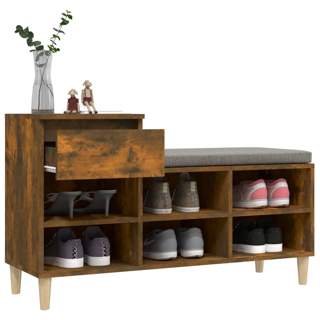 Shoe Cabinet Smoked Oak 102x36x60 cm Engineered Wood - Bargainia.com - 