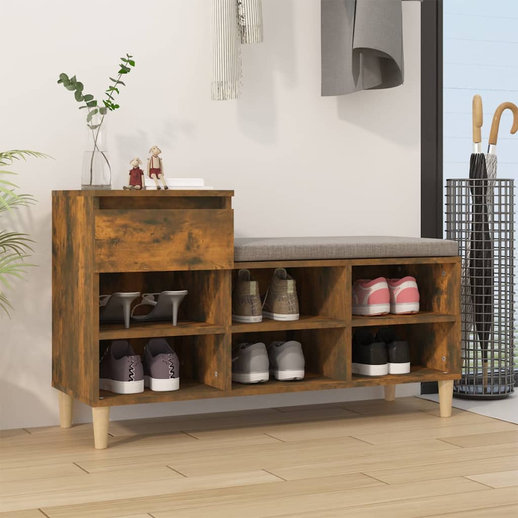 Shoe Cabinet Smoked Oak 102x36x60 cm Engineered Wood - Bargainia.com - 