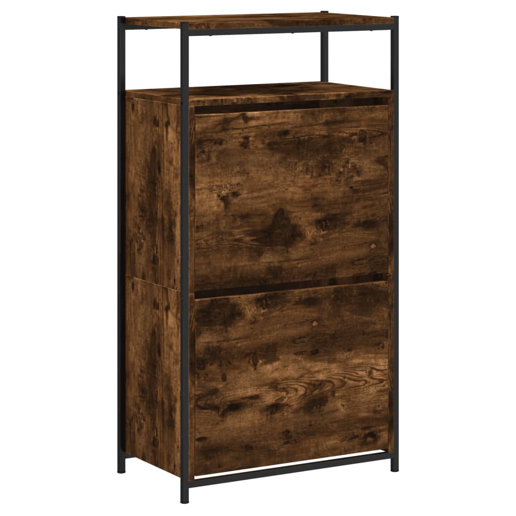 Shoe Cabinet Smoked Oak 60x34x112 Engineered Wood - Bargainia.com - 