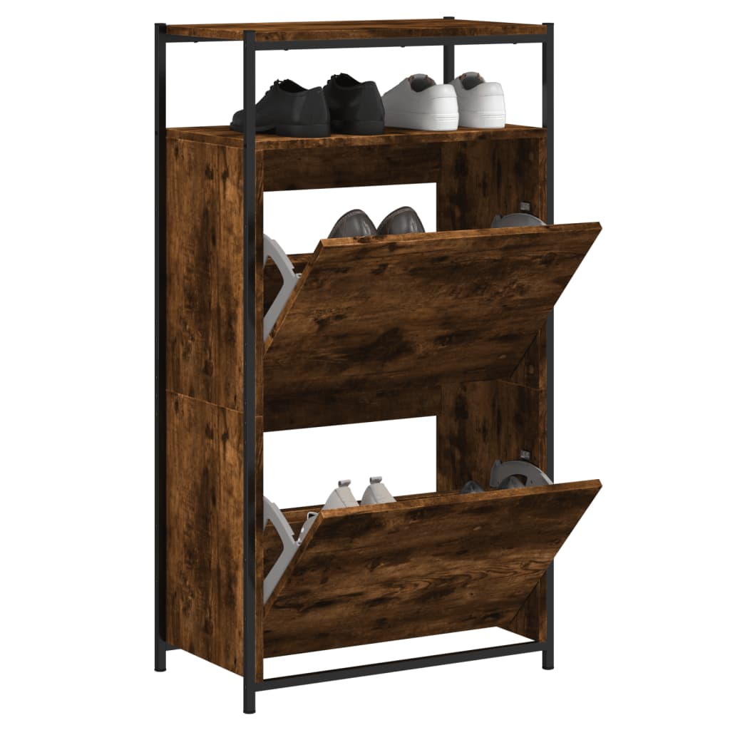 Shoe Cabinet Smoked Oak 60x34x112 Engineered Wood - Bargainia.com - 