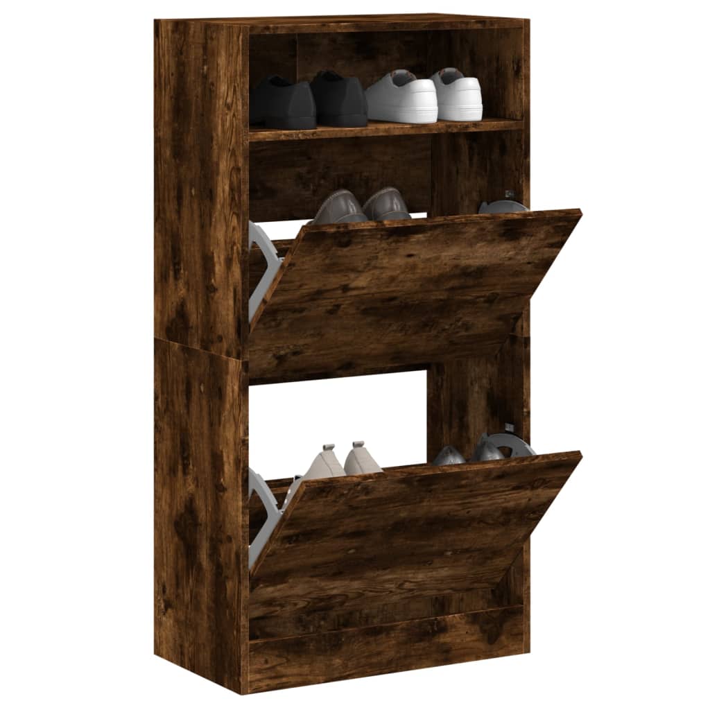 Shoe Cabinet Smoked Oak 60x34x116 Engineered Wood - Bargainia.com - 