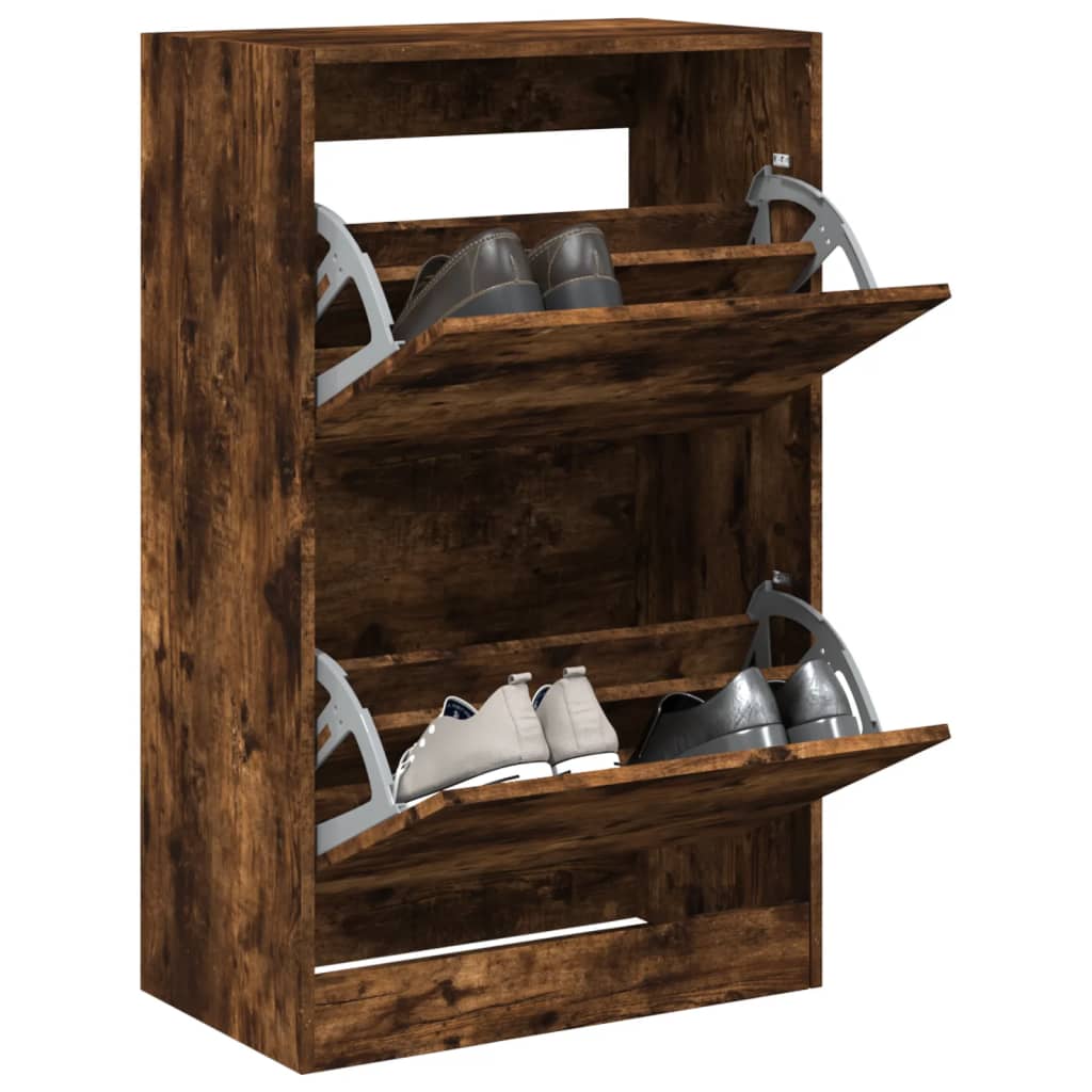 Shoe Cabinet Smoked Oak 60x34x96.5 cm Engineered Wood - Bargainia.com - 
