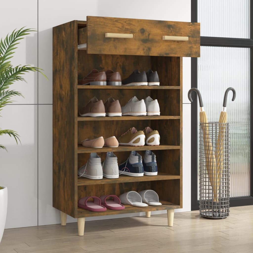 Shoe Cabinet Smoked Oak 60x35x105 cm Engineered Wood - Bargainia.com - 
