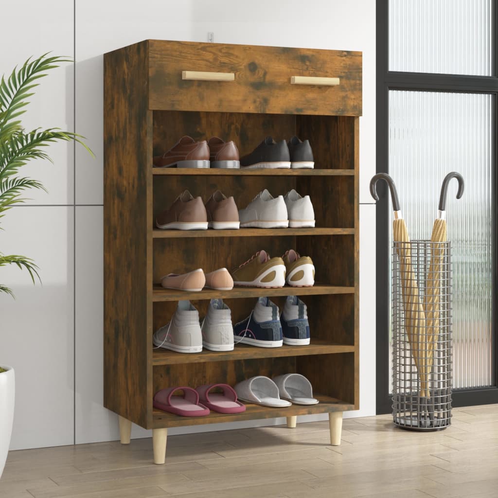 Shoe Cabinet Smoked Oak 60x35x105 cm Engineered Wood - Bargainia.com - 