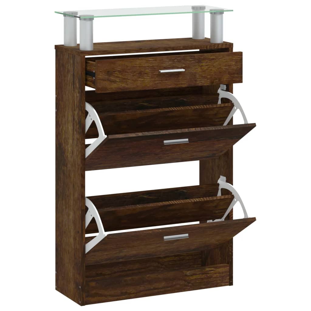 Shoe Cabinet Smoked Oak 63x24x104 cm Engineered Wood - Bargainia.com - 