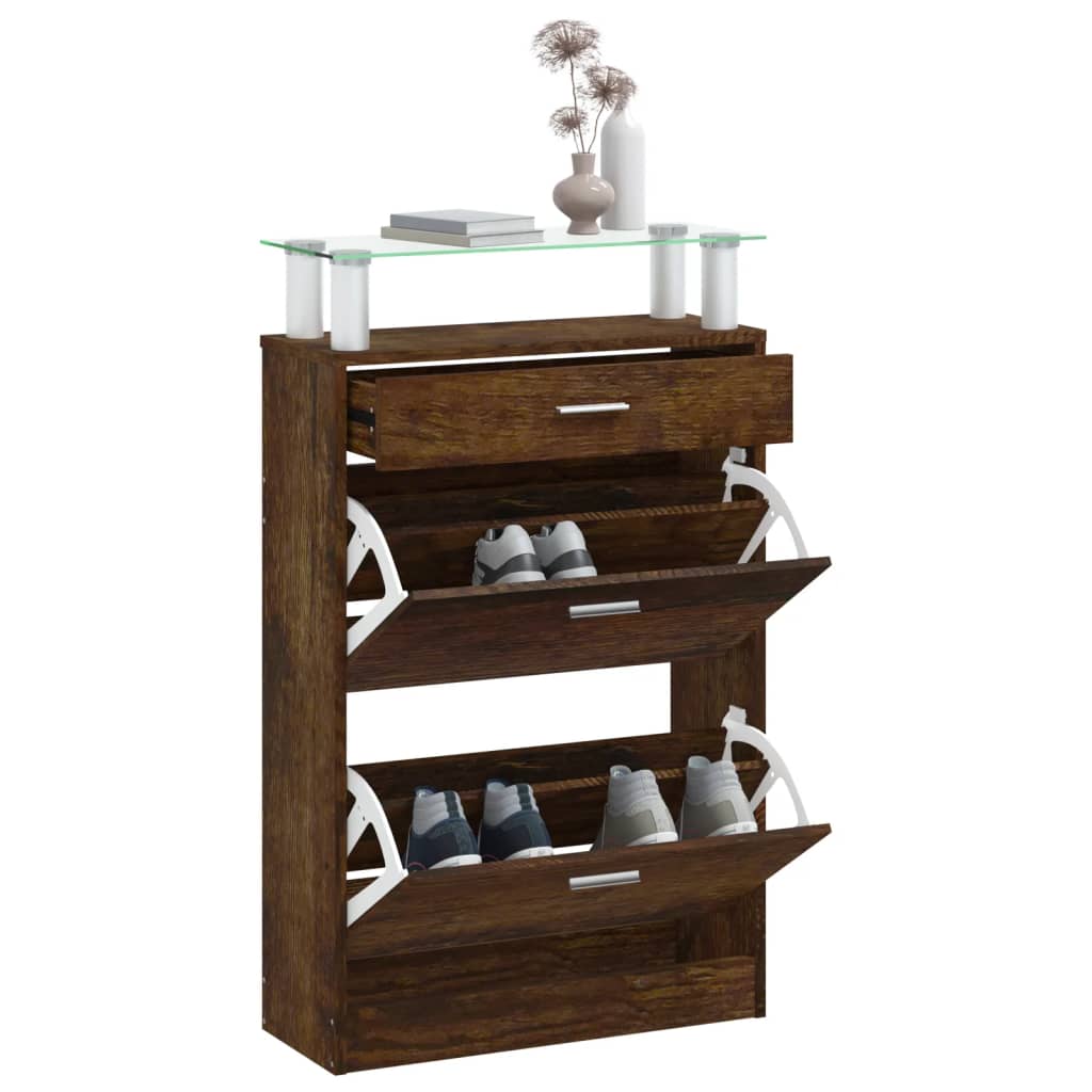Shoe Cabinet Smoked Oak 63x24x104 cm Engineered Wood - Bargainia.com - 