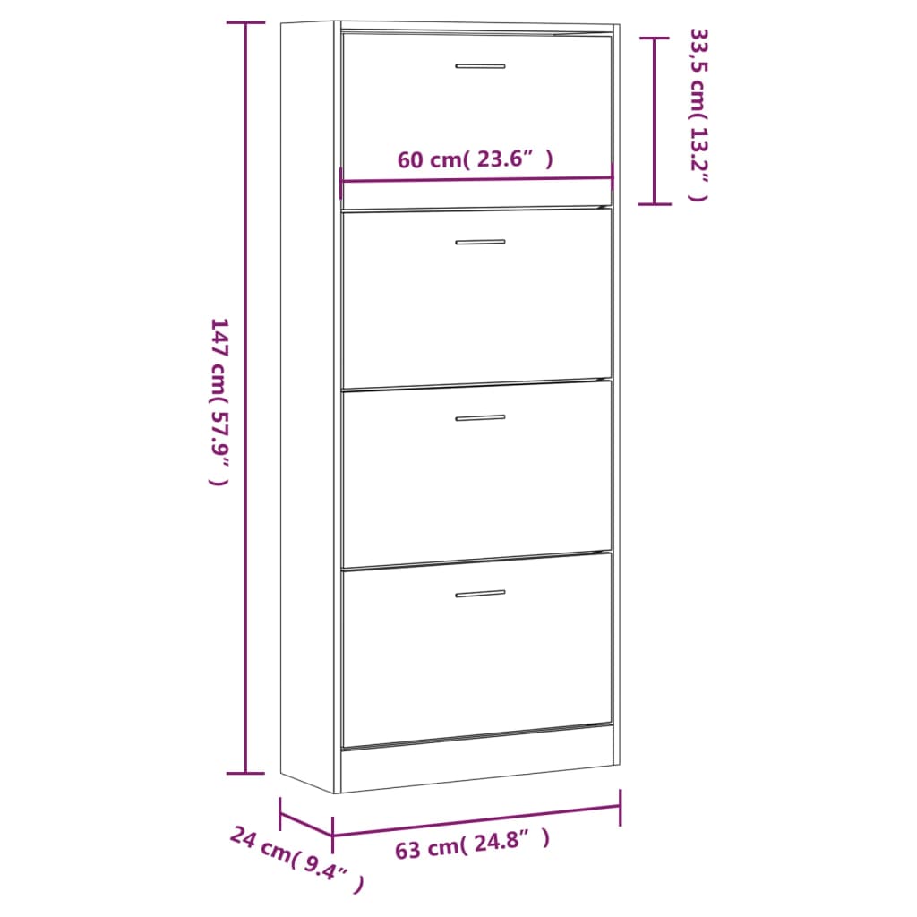 Shoe Cabinet Smoked Oak 63x24x147 cm Engineered Wood - Bargainia.com - 