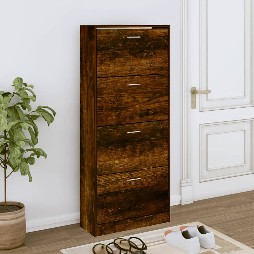 Shoe Cabinet Smoked Oak 63x24x147 cm Engineered Wood - Bargainia.com - 