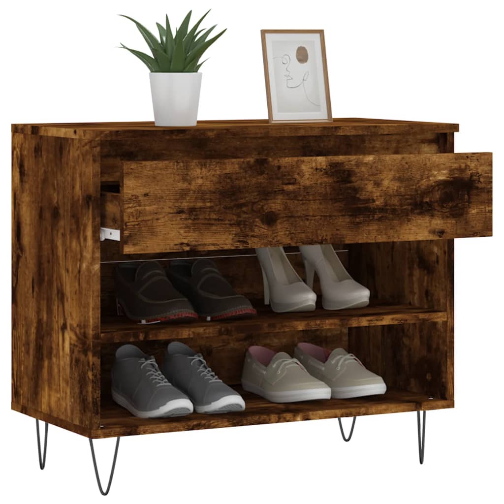 Shoe Cabinet Smoked Oak 70x36x60 cm Engineered Wood - Bargainia.com - 