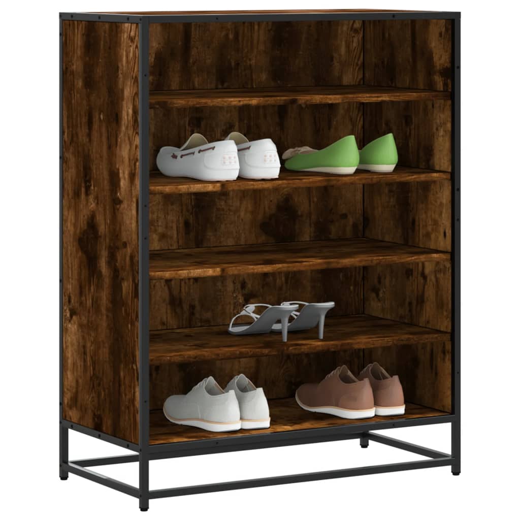 Shoe Cabinet Smoked Oak 75x38x97.5 cm Engineered Wood and Metal - Bargainia.com - 