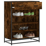Shoe Cabinet Smoked Oak 75x38x97.5 cm Engineered Wood and Metal - Bargainia.com - 