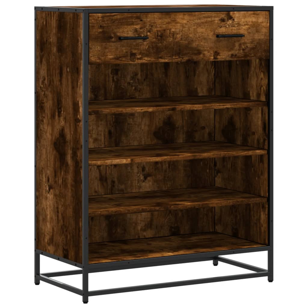 Shoe Cabinet Smoked Oak 75x38x97.5 cm Engineered Wood and Metal - Bargainia.com - 