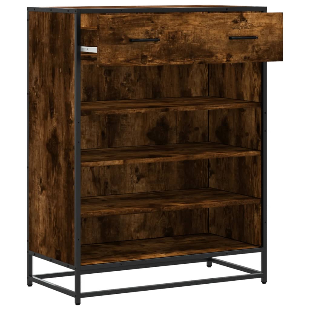 Shoe Cabinet Smoked Oak 75x38x97.5 cm Engineered Wood and Metal - Bargainia.com - 