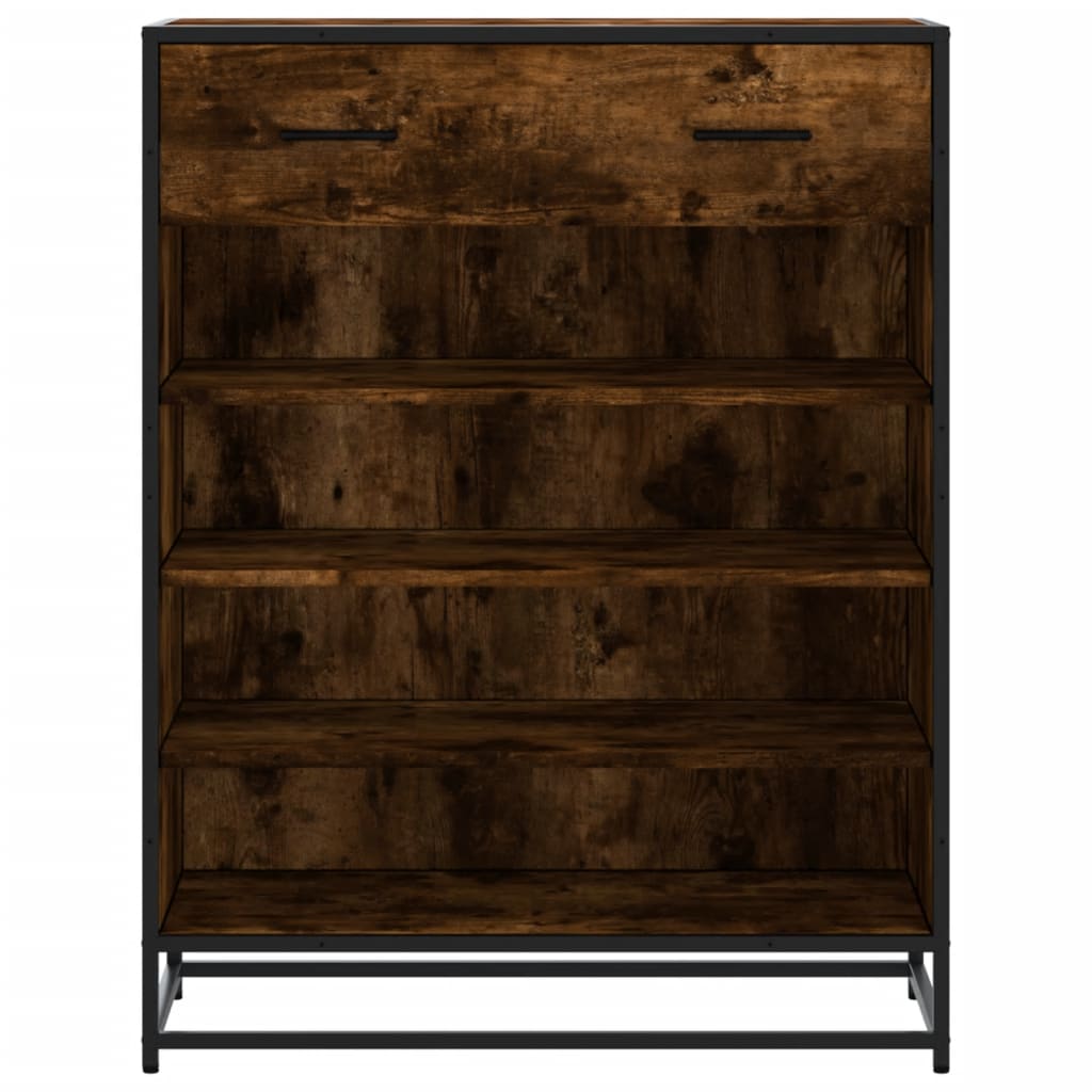 Shoe Cabinet Smoked Oak 75x38x97.5 cm Engineered Wood and Metal - Bargainia.com - 