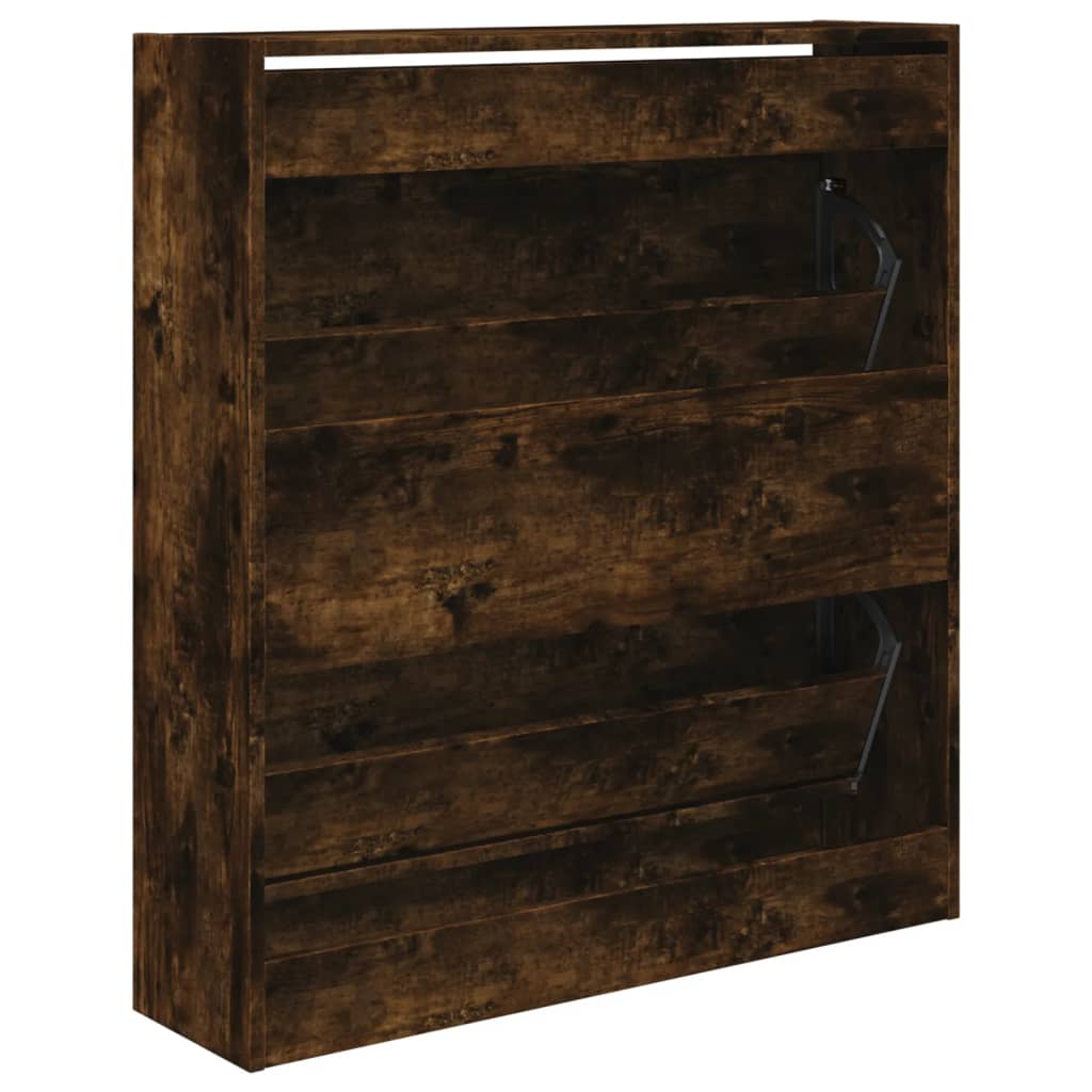 Shoe Cabinet Smoked Oak 80x21x87.5 cm Engineered Wood - Bargainia.com - 