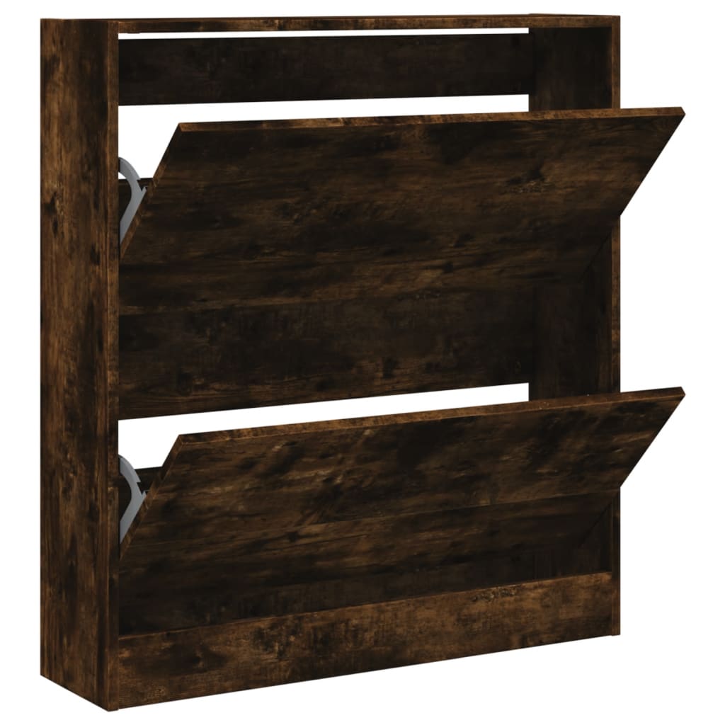 Shoe Cabinet Smoked Oak 80x21x87.5 cm Engineered Wood - Bargainia.com - 