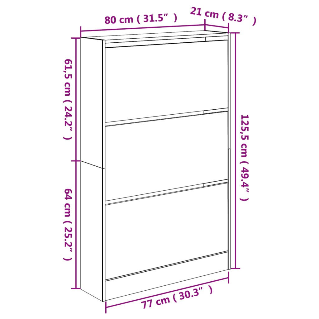 Shoe Cabinet Sonoma Oak 80x21x125.5 cm Engineered Wood - Bargainia.com - 