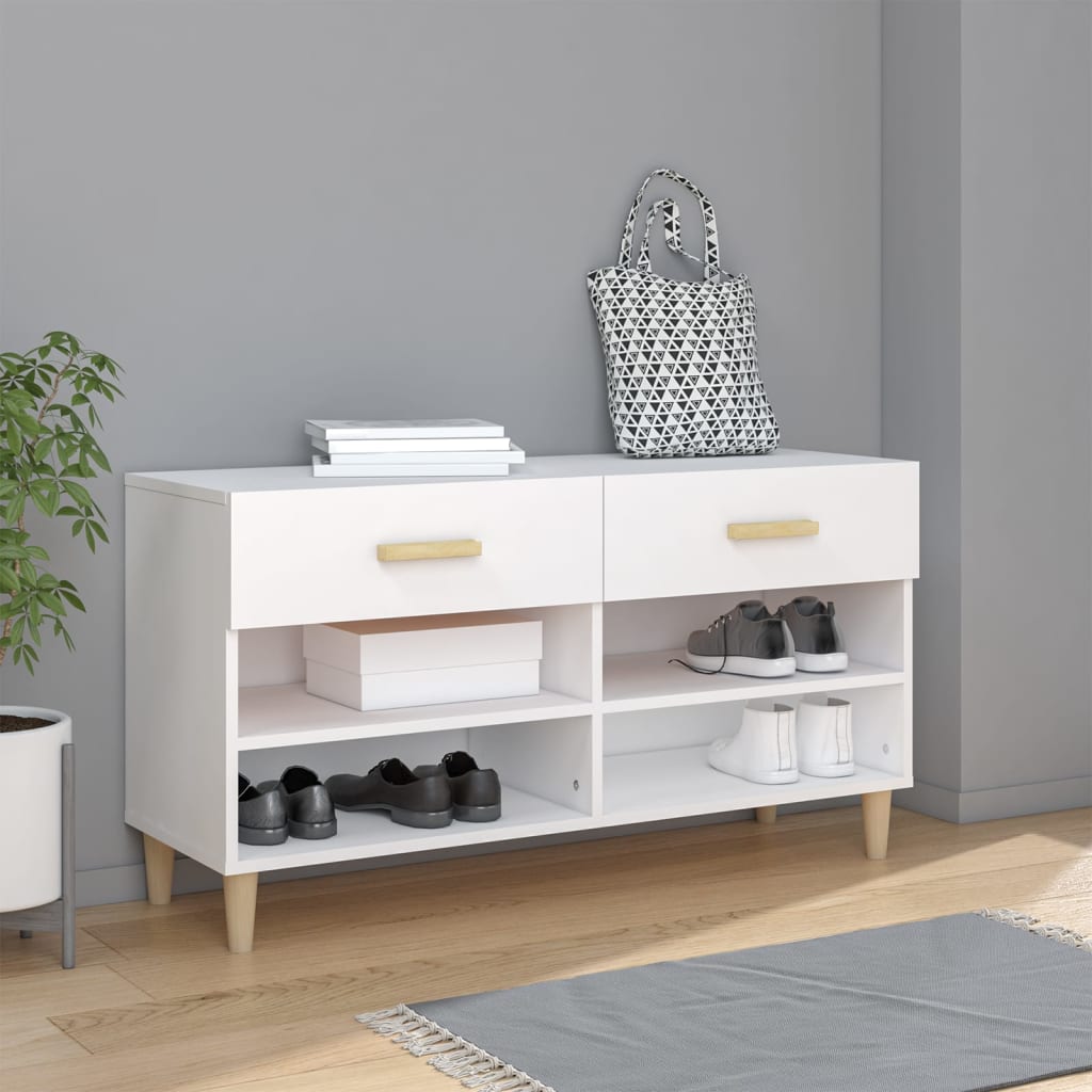 Shoe Cabinet White 102x35x55 cm Engineered Wood - Bargainia.com - 