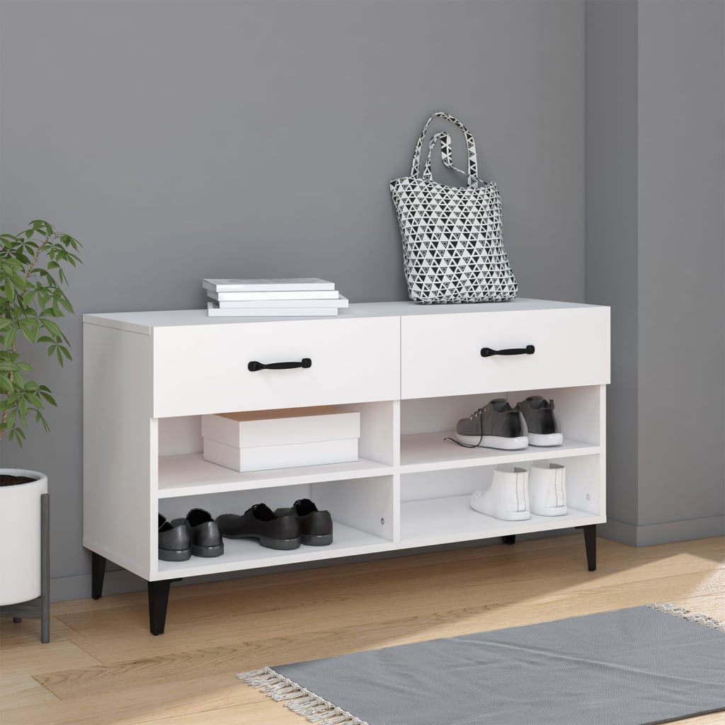 Shoe Cabinet White 102x35x55 cm Engineered Wood - Bargainia.com - 
