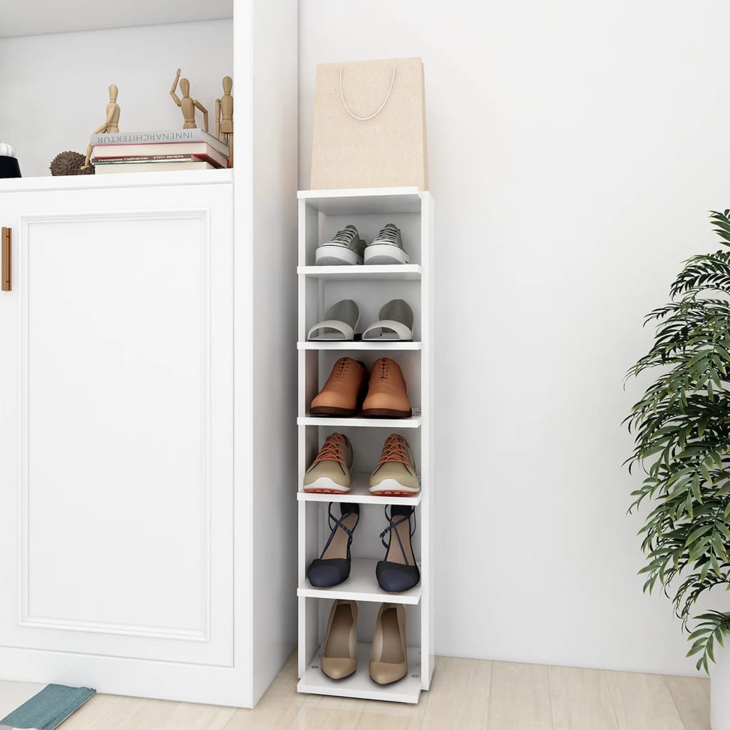 Shoe Cabinet White 27.5x27x102 cm Engineered Wood - Bargainia.com - 