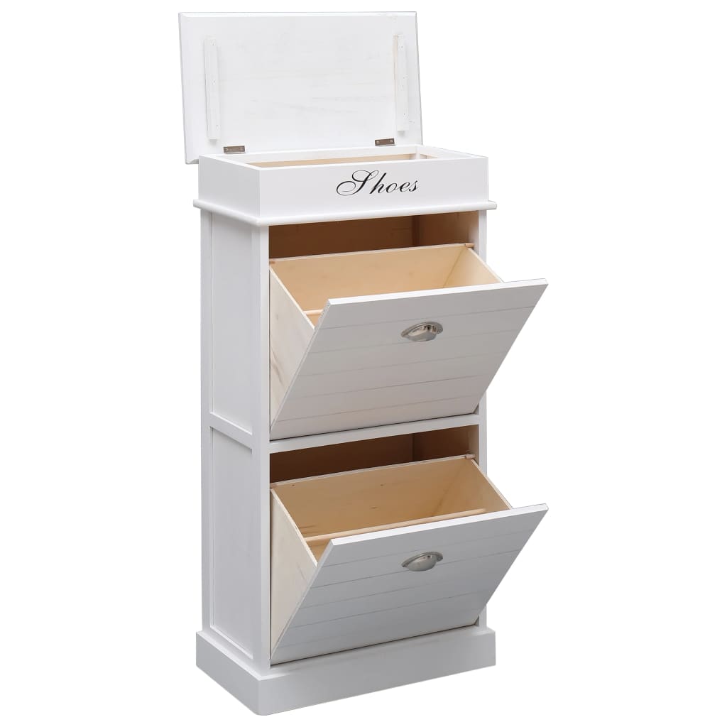 Shoe Cabinet White 50x28x98 cm Paulownia Wood - Bargainia.com - 