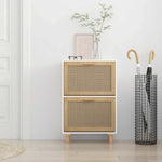 Shoe Cabinet White 52x25x80 cm Engineered Wood&Natural Rattan - Bargainia.com - 