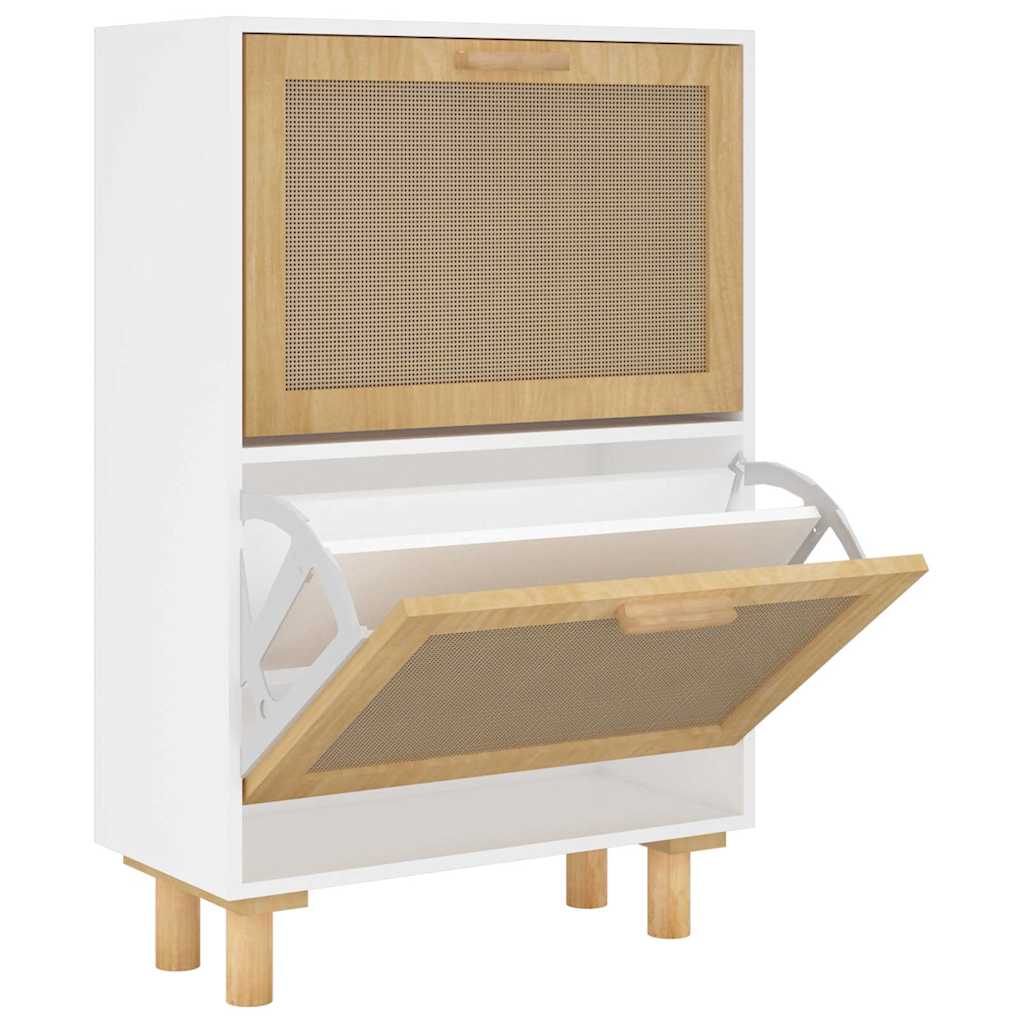 Shoe Cabinet White 52x25x80 cm Engineered Wood&Natural Rattan - Bargainia.com - 