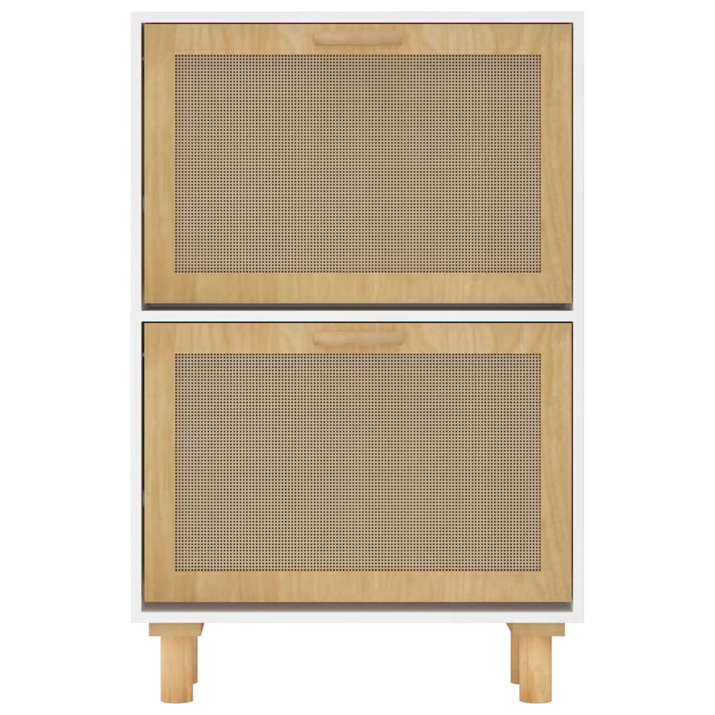 Shoe Cabinet White 52x25x80 cm Engineered Wood&Natural Rattan - Bargainia.com - 