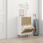 Shoe Cabinet White 52x25x80 cm Engineered Wood&Natural Rattan - Bargainia.com - 