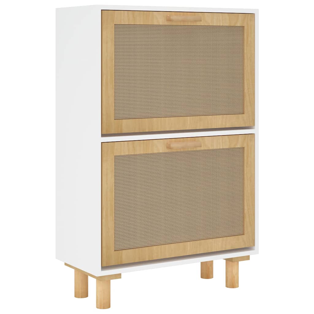 Shoe Cabinet White 52x25x80 cm Engineered Wood&Natural Rattan - Bargainia.com - 