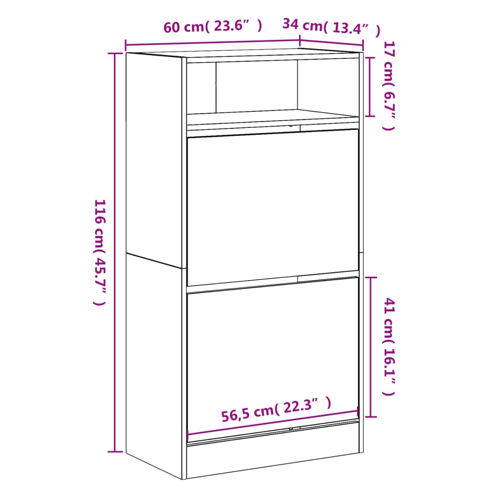 Shoe Cabinet White 60x34x116 cm Engineered Wood - Bargainia.com - 