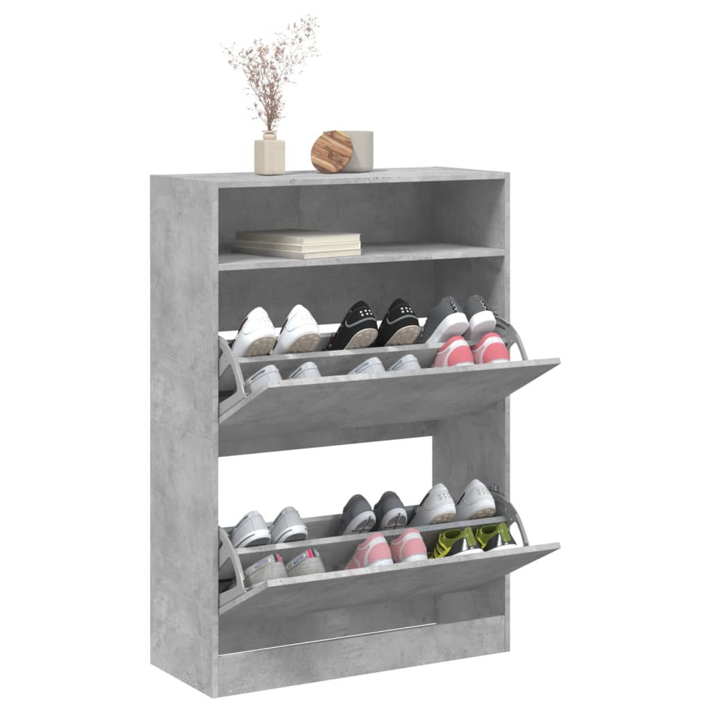 Shoe Cabinet with 2 Flip - Drawers Concrete Grey 80x34x116 cm - Bargainia.com - 